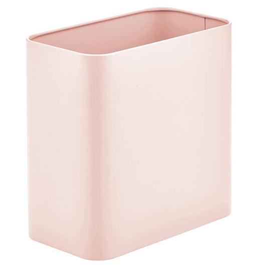 mDesign Metal Wastepaper Bin — Compact Rectangular Bathroom Bin — Rubbish Basket for Home and Office — Light Pink