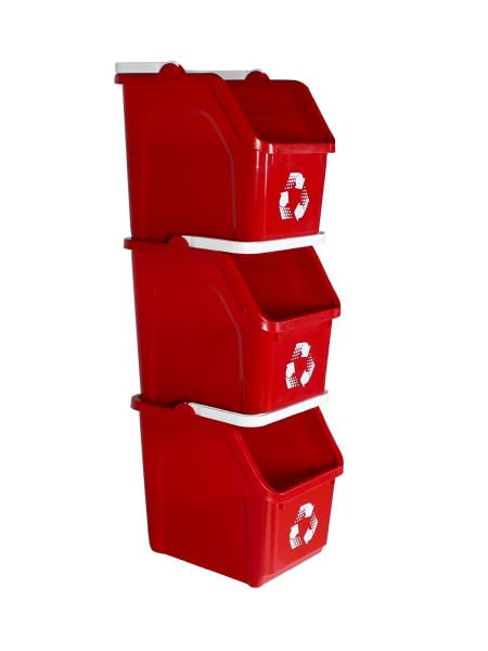 6 Gallon Stackable Recycling Bins for Homes, Garages, Offices Made of 100% Recycled Plastic - (Red, 20 Pack)