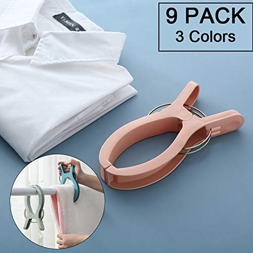 9 Pack Beach Towel Clips Beach Chairs 3 Colors Jumbo Size Towel Clamps Lounge Pool Chairs Plastic Clothes Pegs Hanging Clip Clamps Large for Home Cruise Vacation (9 Pack-3 Color)
