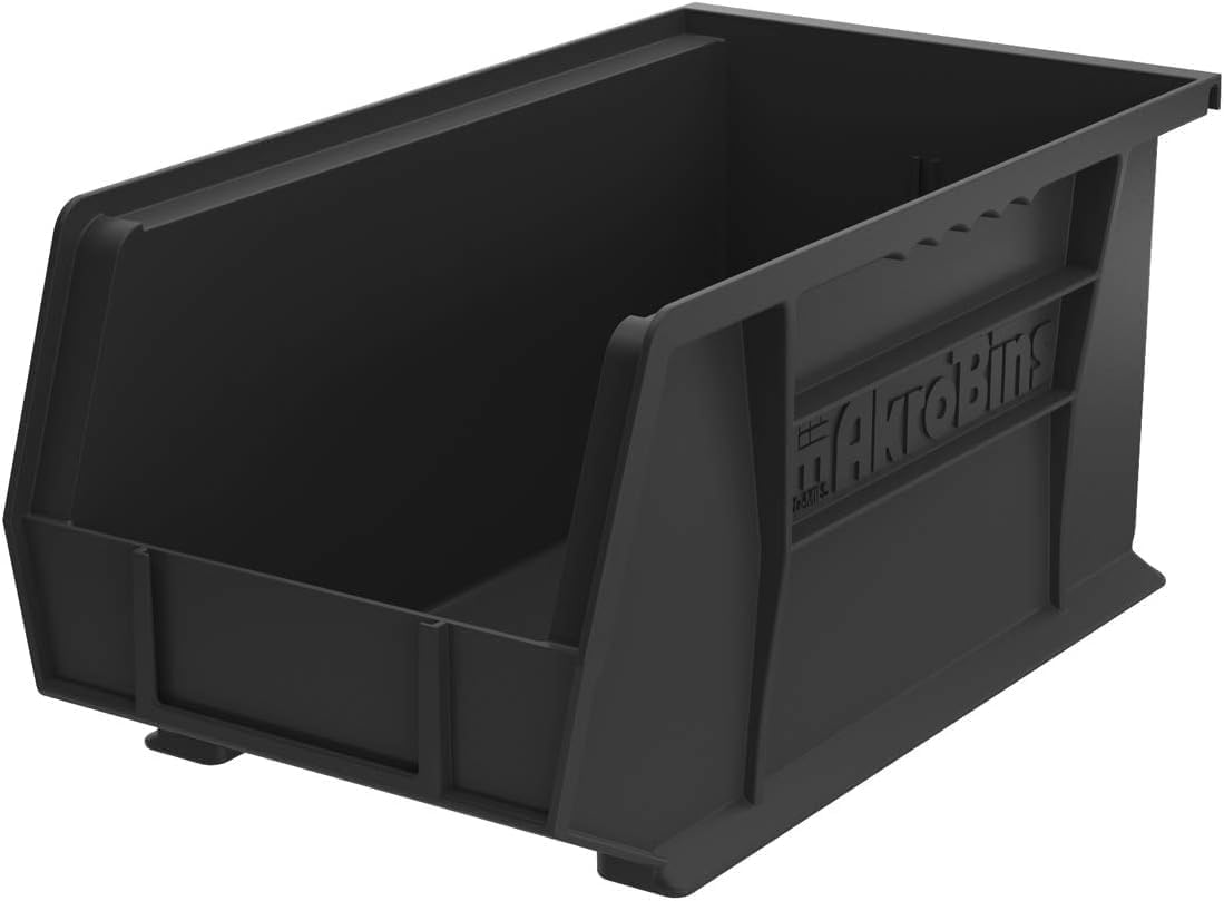 Akro-Mils 30240 AkroBins Plastic Storage Bins, Space-Saving Stackable Bins for Garage, Pantry, Craft Organization, 15" x 8" x 7", Black, 12-Pack