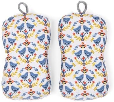 MÜkitchen Premium Microfiber Sponge Set for Dishes and Cleaning, 2 Pack, Printed (Scandi Birds)