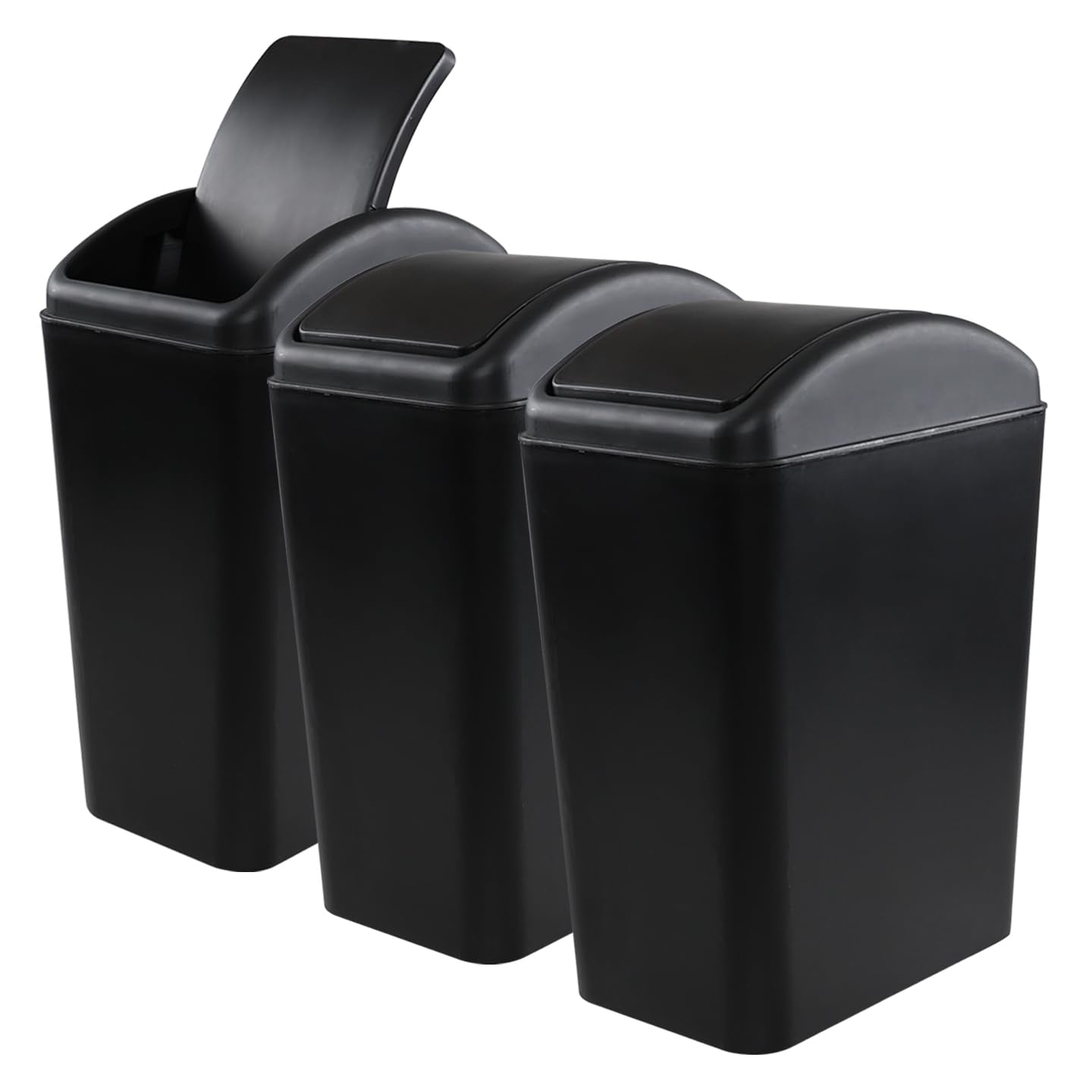 3-Pack 4.5 Gallon Plastic Trash Can with Swing Lid, Swing-Top Waste Can, Black
