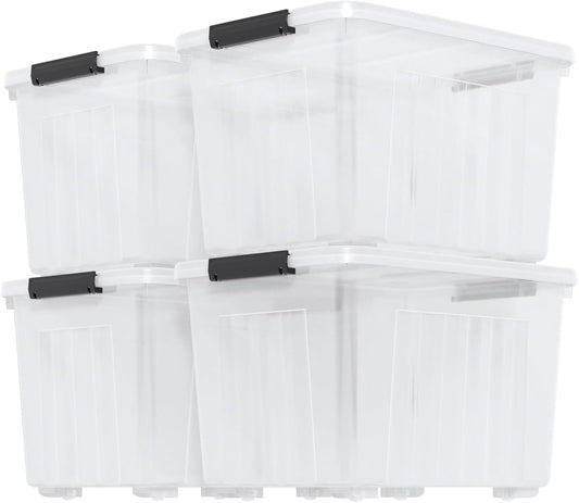 Zopnny 70 Qt Large Plastic Storage Box with Wheel, Clear Storage Latch Box with Lid, 4 Pack