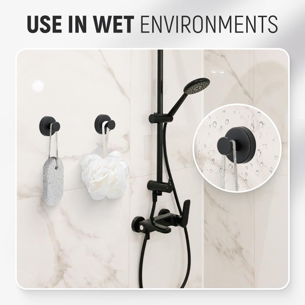 Suction Cup Hooks for Wreaths, 2025 New No Drill Suction Cup Hooks on Glass, Wreath Hanger for Front Door, Rustproof Hook Holder Towel Hook for Window Bathroom Mirrors Tile (4, Black)