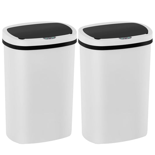 Automatic Motion Sensor Bathroom Trash Can with Lid, 13 Gallon Touchless Trash Bin, Smart Dog Proof Garbage Can, Touch Free Waste Basket for Toilet, Office, Bedroom,White,2