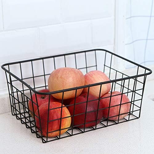 LeleCAT Wire Baskets with Handles, Wire Storage Organizer Baskets, Household Refrigerator for Cabinets, Pantry, Closets, Bedrooms - Set of 4（Black)