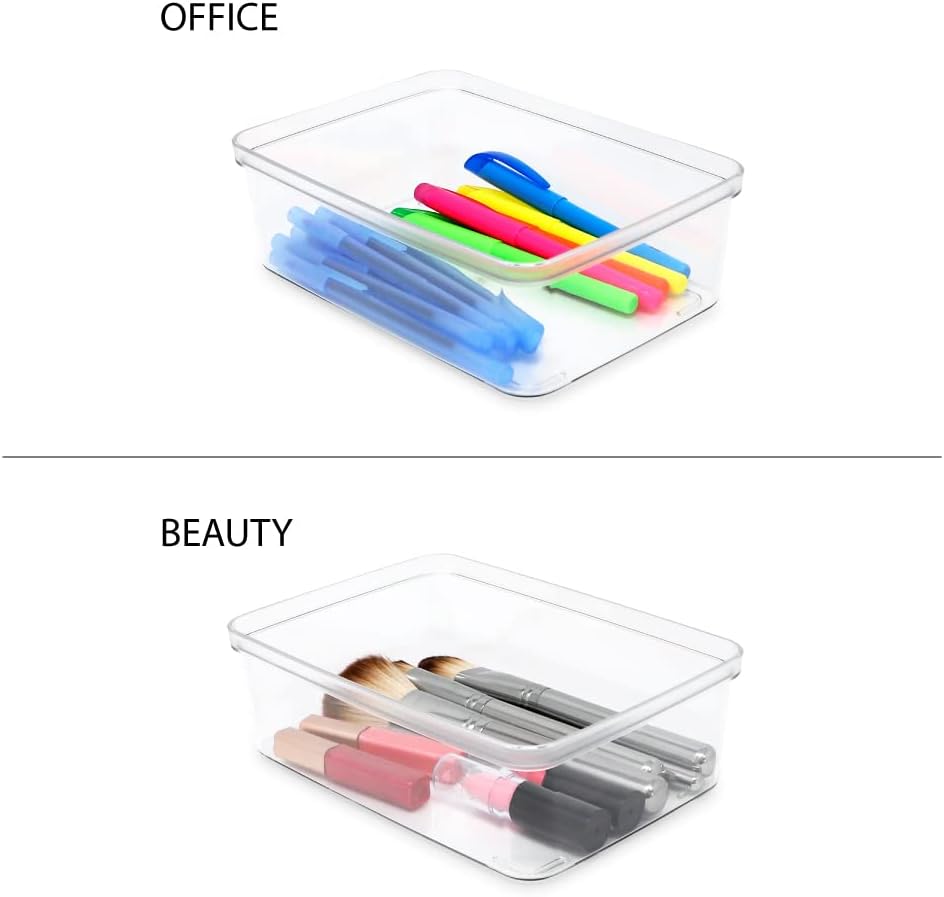 Isaac Jacobs 5-Pack Small Clear Storage Bins (5.5” L x 7.75” W x 2.5” H), Plastic Organizer for Home, Office, Kitchen, Fridge/Freezer, Desk, Bathroom, Drawers, BPA Free, Food Safe (5-Pack, Small)