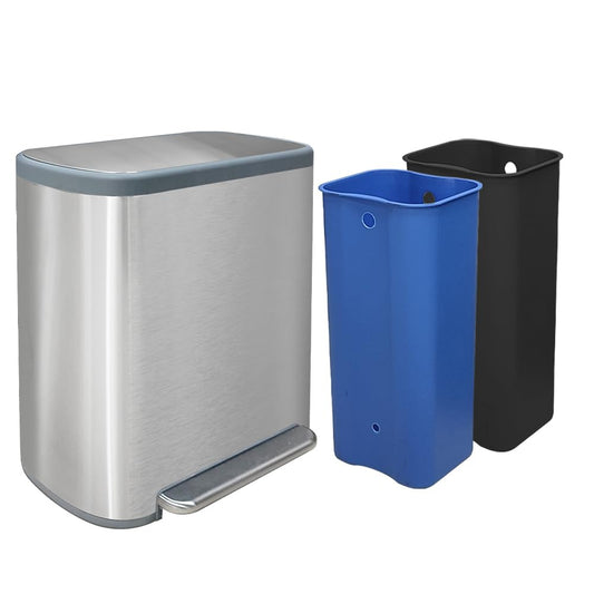 Kitchen Trash Can 16 Gallon, 2 x 30 Liters Trash and Recycle bin Combo, Dual Compartment & Soft Close Lid, Stainless Steel Trash Can, Fingerprint-Proof, 60L Pedal Recycling Bin