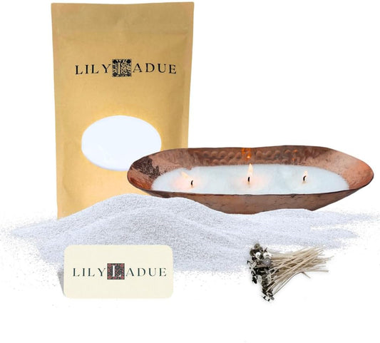 LILY LADUE Sand Candle Kit - 1Lb/16Oz Pearled Candles Sand and Wicks (24) with Copper Holder, Unscented Aroma Beads, Reusable Pearled Candle Wax for DIY Home Kit, Powder Beads Refill Available