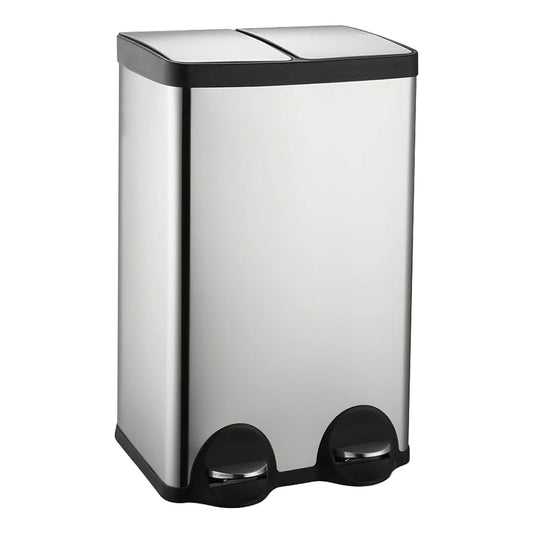 60 Liter (2x30L) 16 Gallon Dual Trash Can, Recycle Bins for Kitchen with 2 Compartments, Trash and Recycle Bin Combo, Soft Close Lid, Stainless Steel Trash Can