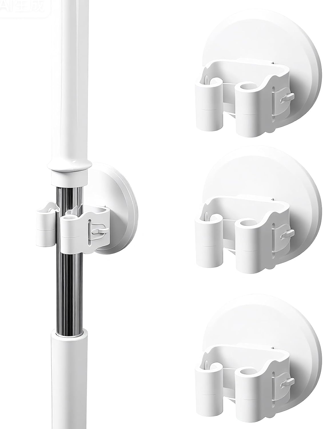 Mop Holder 3 Pack - Wall Mount Broom and Mop Grippers, No Drilling Self Adhesive Hooks, ABS Heavy Duty Storage Organizer for Kitchen, Garage, Bathroom