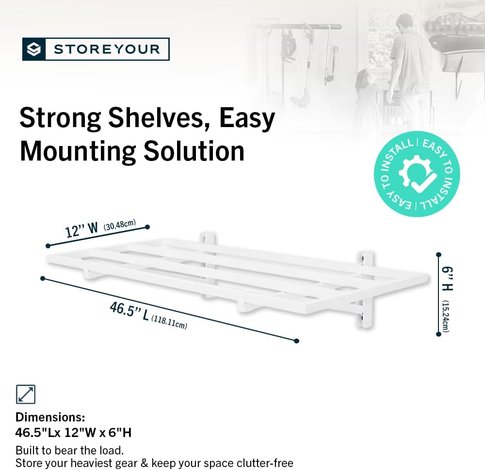 StoreYourBoard 2-Pack Heavy Duty Wall Shelves – Wall-Mounted Garage Storage Shelving and Organization for Sheds, Closets, or Utility Rooms – Holds 200 lbs, 1ft x 4ft, White