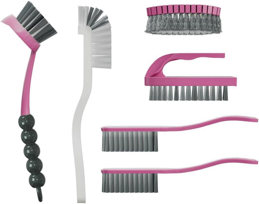 6 PCS Cleaning Brush, Scrub Brush Set for Kitchen and Bathroom Household Use with Various Brushes for Cleaning Dishes, Tiles, Corners and Floors Color Purple