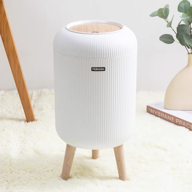 Bedroom Trash Can with Lid,3 Gallon / 11L Garbage Can with Pop-Up Lid, Small Trash Cans Plastic Waste Basket with Removable Legs for Bathroom, Kitchen, Bedroom, Office-White