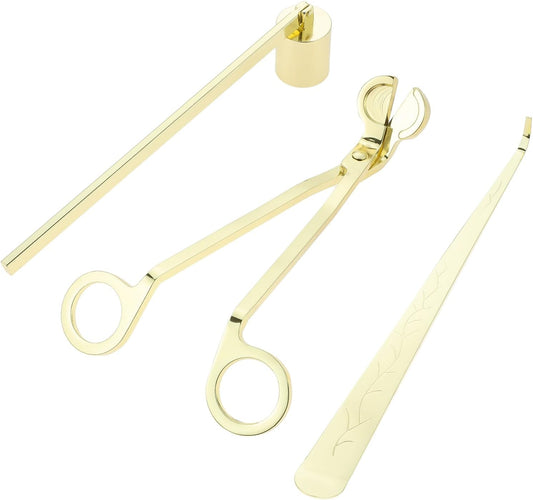 3 in 1 Candle Accessory Set, Candle Wick Trimmer, Candle Wick Snuffer, Candle Wick Dipper, Beautiful Box for Candle Lover (Gold)