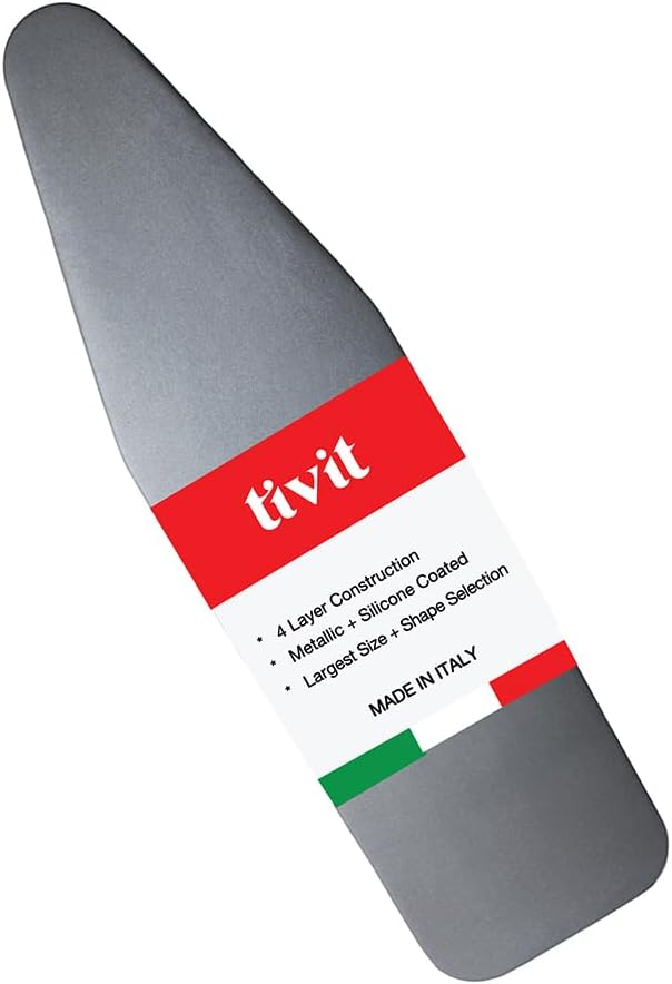TIVIT Ironing Board Cover 19 x 55, Made in Italy. Pro Grip Pad Covers w/3 Fastener Straps & Pull Bungee Cord - Durable Scorch & Stain Resistant Padded Layers, Heat Reflective AlumiTek PRO Top Coat