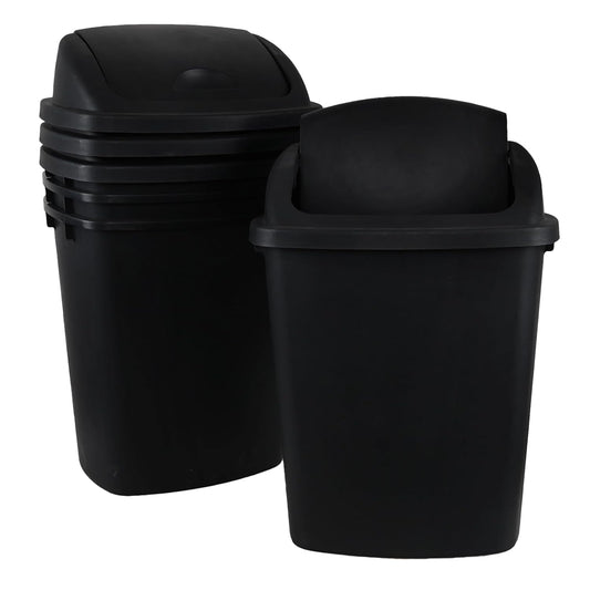 10 Gallon Black Swing Top Trash Cans, Pack of 4 Plastic Waste Bin for Kitchen Office