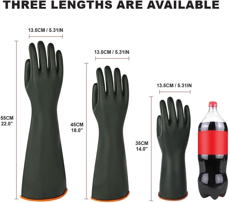 Heavy Latex Chemical Resistant Gloves - Reusable Long Rubber Dishwashing Gloves with Forearm Protection for Men - Waterproof, Industrial Safety Gear, Acid & Alkali Resistant, Oil-Proof，22“,2 Pair