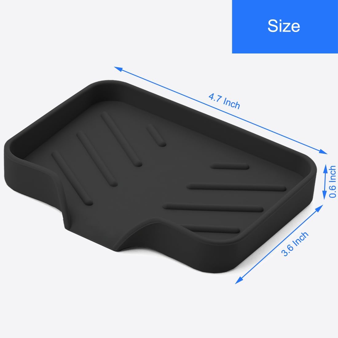 Sponge Holder with Drain Spout, Silicone Sponge Tray for Kitchen Sink, Rubber Soap Dish for Shower Bathroom (Black, 4.7" x 3.6")