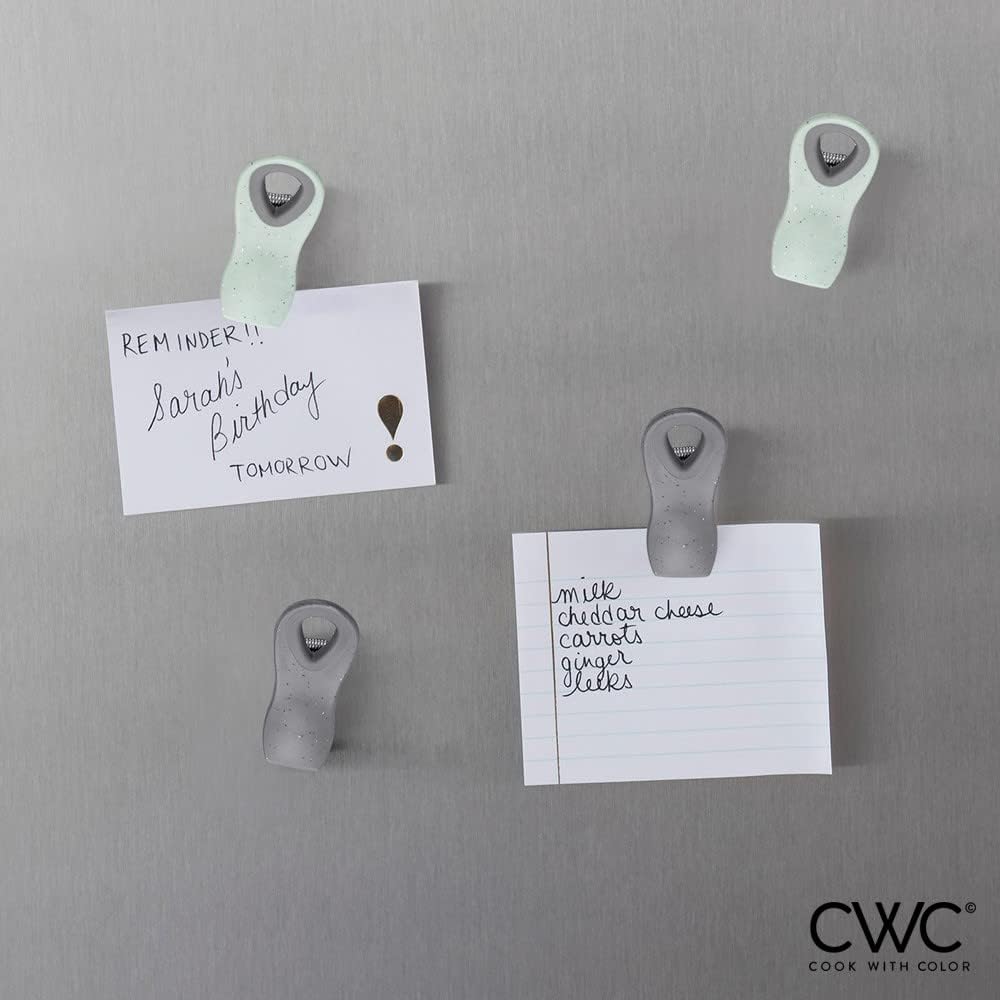 COOK WITH COLOR Bag Clips - Heavy Duty Chip Clip and Refrigerator Magnet Clips for Food Storage with Air Tight Seal Grip, Speckled Gray & Teal, 8 Pack