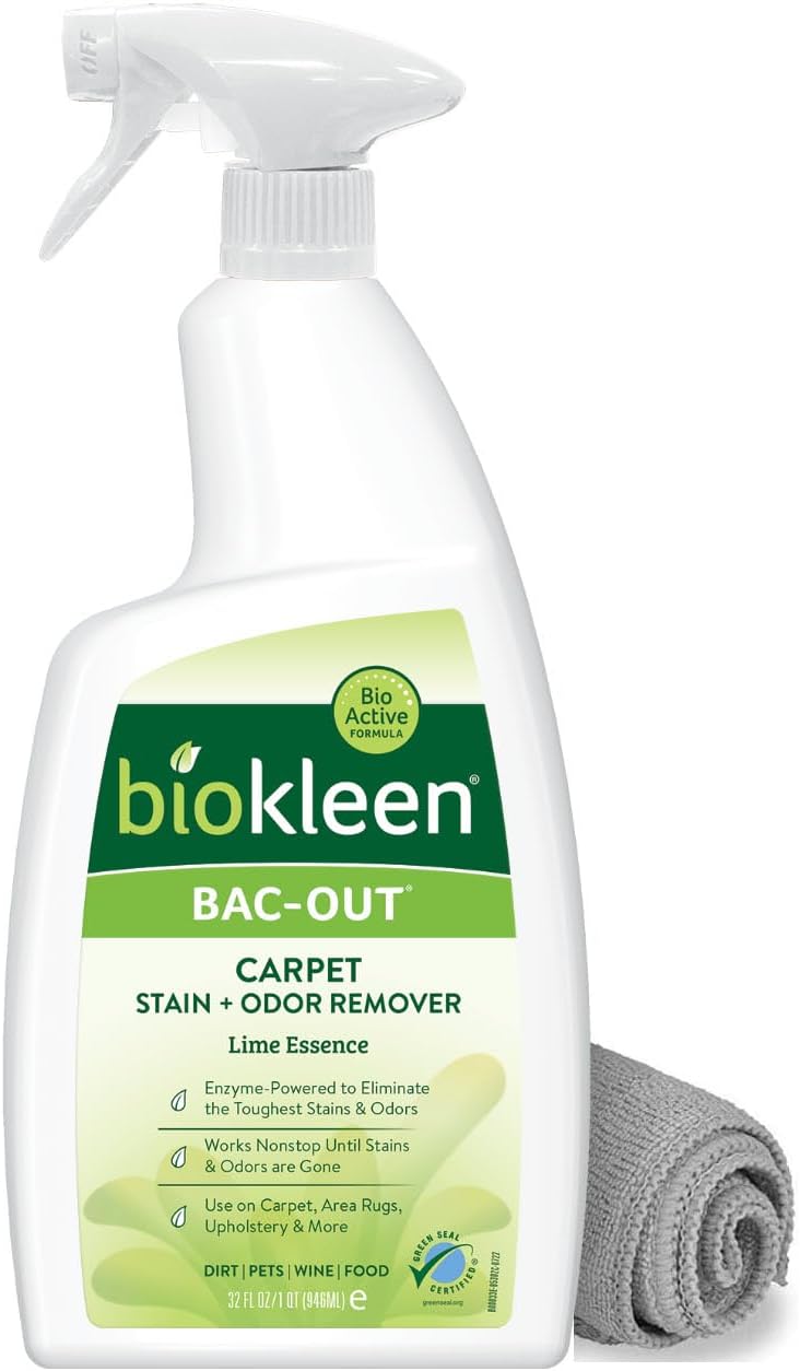 Biokleen Bac-Out Stain Remover for Clothes & Carpet - 32 Ounce - Natural, Enzymatic, Destroys Stains & Odors Safely, for Pet Stains, Laundry, Diapers, Wine, Carpets, Eco-Friendly, Plant-Based