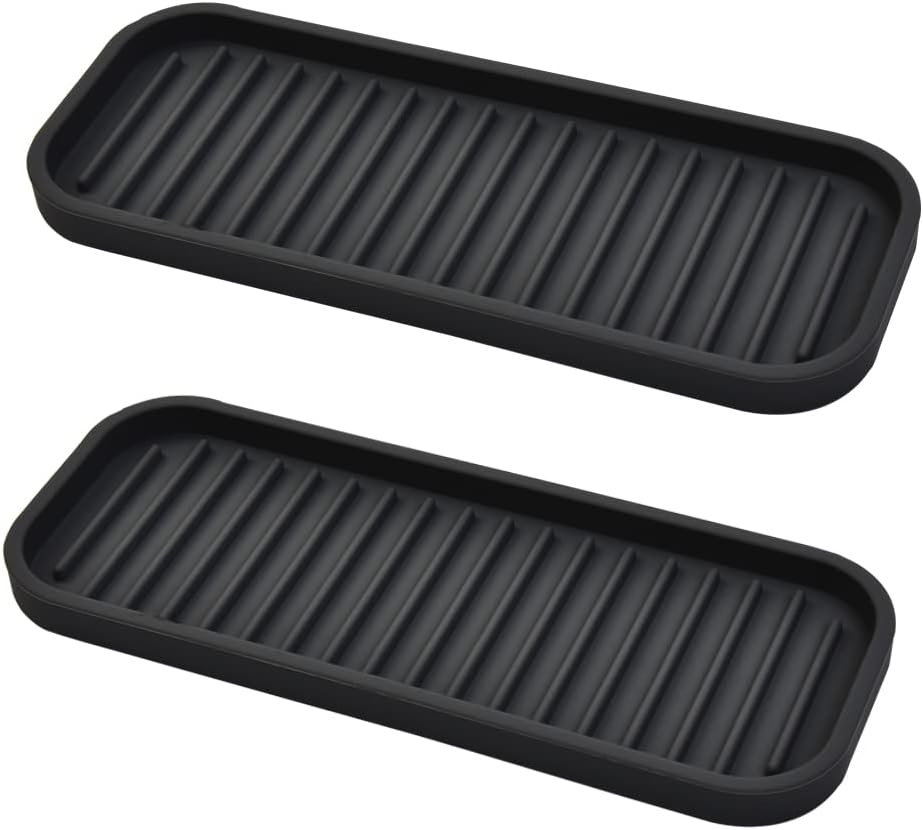 Silicone Sponge Holder Kitchen Sink Organizer Tray Dish Caddy Soap Dispenser, Scrubber Spoon Holder, Dishwashing Accessories (Black, 2 Pack)