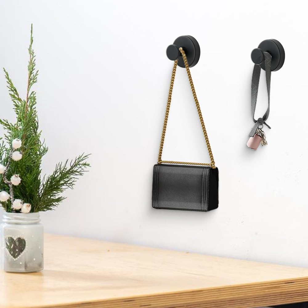 Suction Cup Hooks for Wreaths, 2025 New No Drill Suction Cup Hooks on Glass, Wreath Hanger for Front Door, Rustproof Hook Holder Towel Hook for Window Bathroom Mirrors Tile (4, Black)