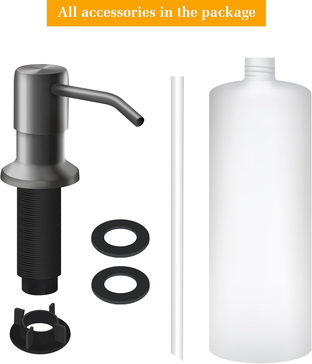 Soap Dispenser for Kitchen Sink, Built in Sink Soap Dispenser Lotion Dispenser with 17 OZ Bottle, Refill from The Top Bar Sink Soap Dispenser, Gray