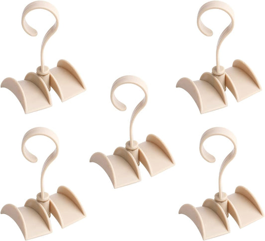 Rotating Belt Hanger 360°Rotatable Organizer 4 Hangers for Drying Towels Bras Clothes Gloves Plastic Laundry Sock Drying Hanger Beige 5Pcs