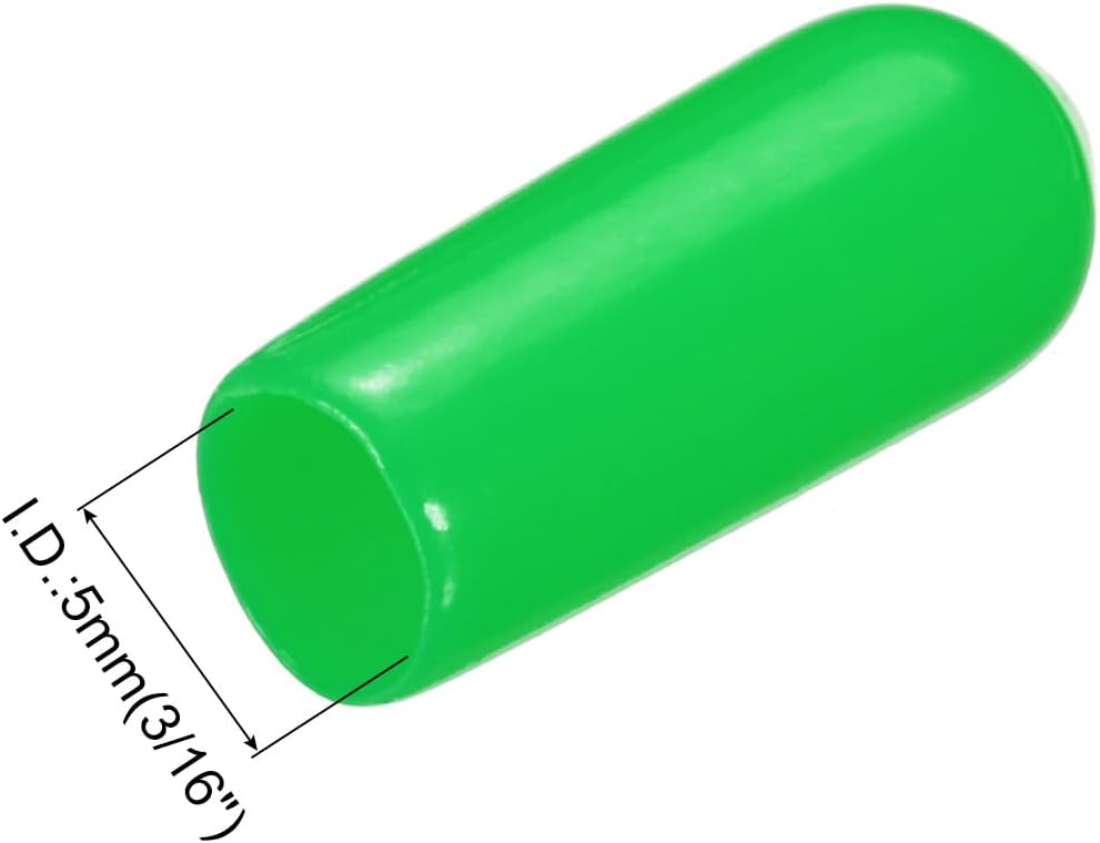 uxcell 20pcs Rubber End Caps 5mm(3/16") ID Vinyl PVC Round Tube Bolt Cap Cover Screw Thread Protectors Green