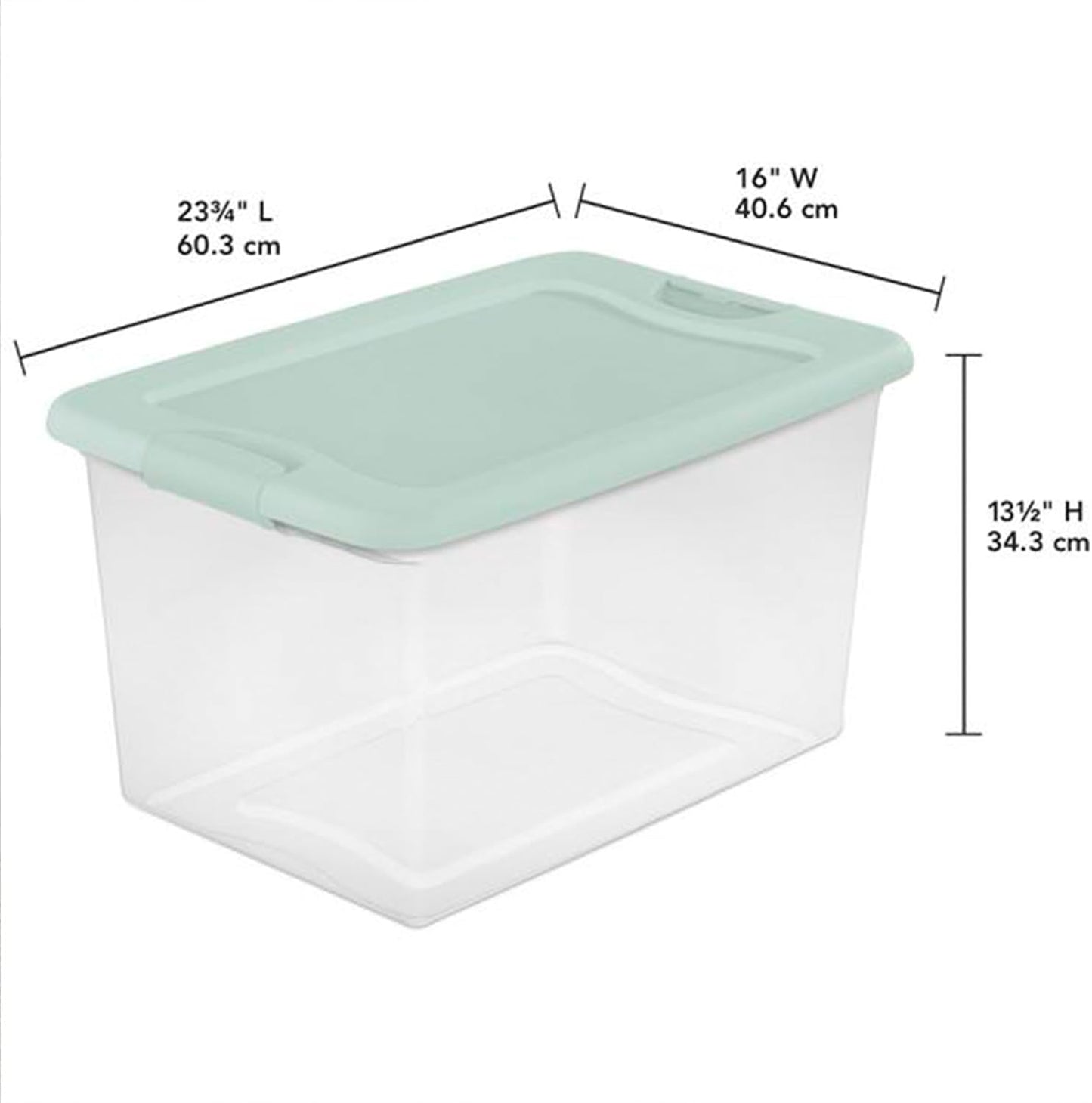 Sterilite 12 Pack Latching Box, Clear Plastic Stackable Storage Bin with Lid, 64 Quart, Mindful Mint