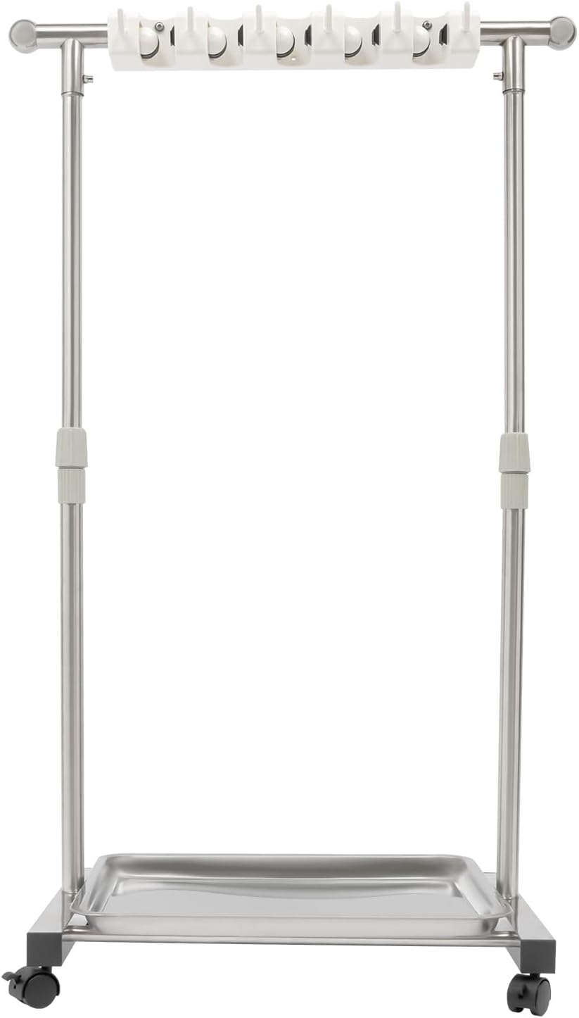 Broom Mop Holder, Movable Put Wet Mops Broom Floor Standing Cleaning Tool Rack 6 Hook and 5 Slots, Stainless Steel Cleaning Supplies Organizer for Home Schools Hospitals Factories Hotels Restaurant