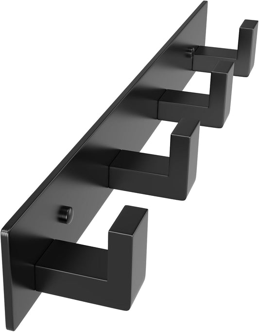 PMMASTO Coat Rack Wall Mount, Coat Hooks Wall Hooks for Hanging, Stainless Steel Coat Hanger Towel Hooks for Bathrooms, Coat Rack Hat Rack (Black 4 Hooks, 1 Pack)