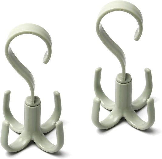 2Pcs Rotating Belt Hanger 360 Degrees Rotatable Organizer with 4 Hooks for Drying Towels Bras Clothes Gloves Plastic Laundry Sock Drying Hanger Nordic Green