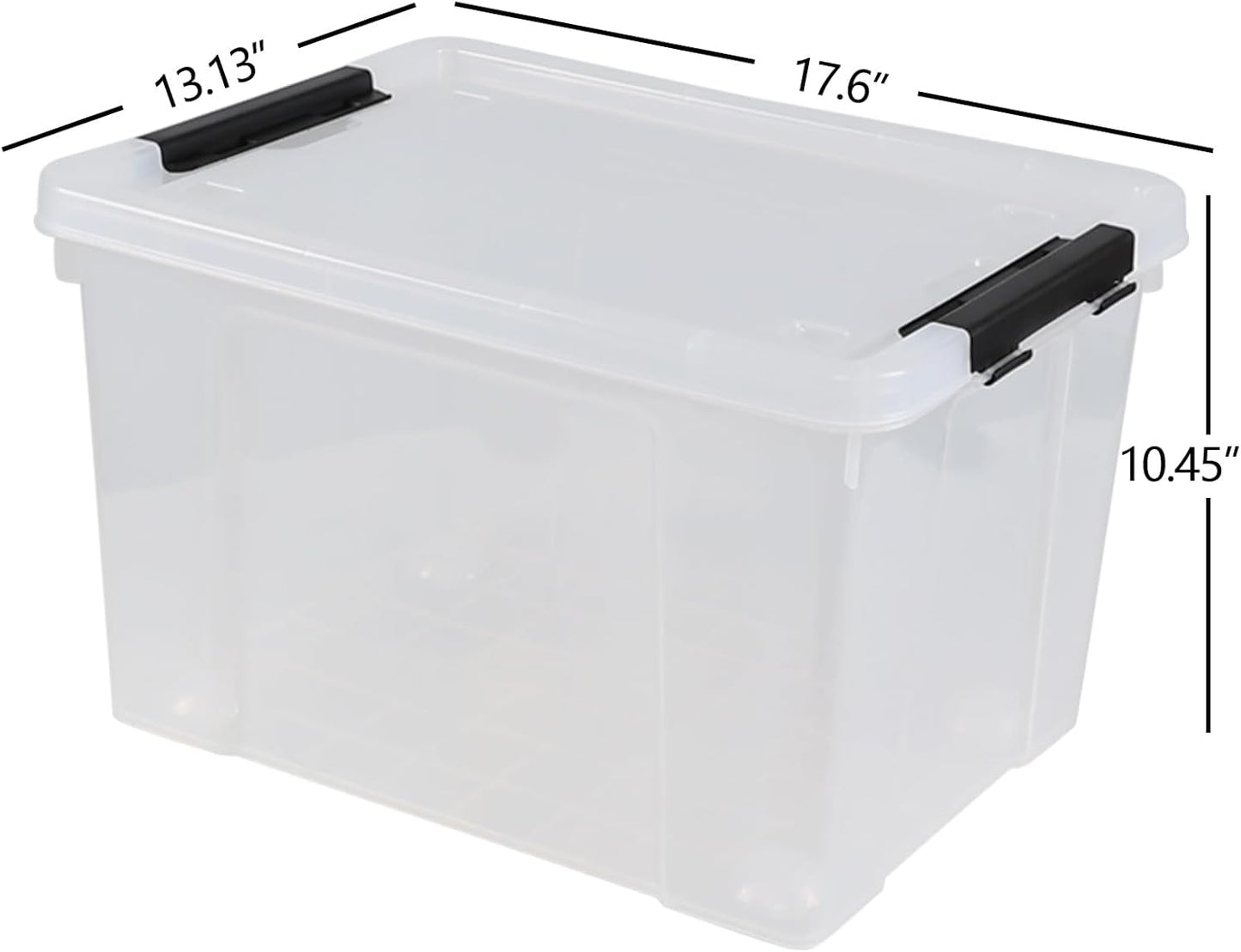 34 L Clear Plastic Storage Bins Box with Lid, Stackable Lidded Storage Bin Container with Wheels and Secure Latching Buckles, 4 Packs