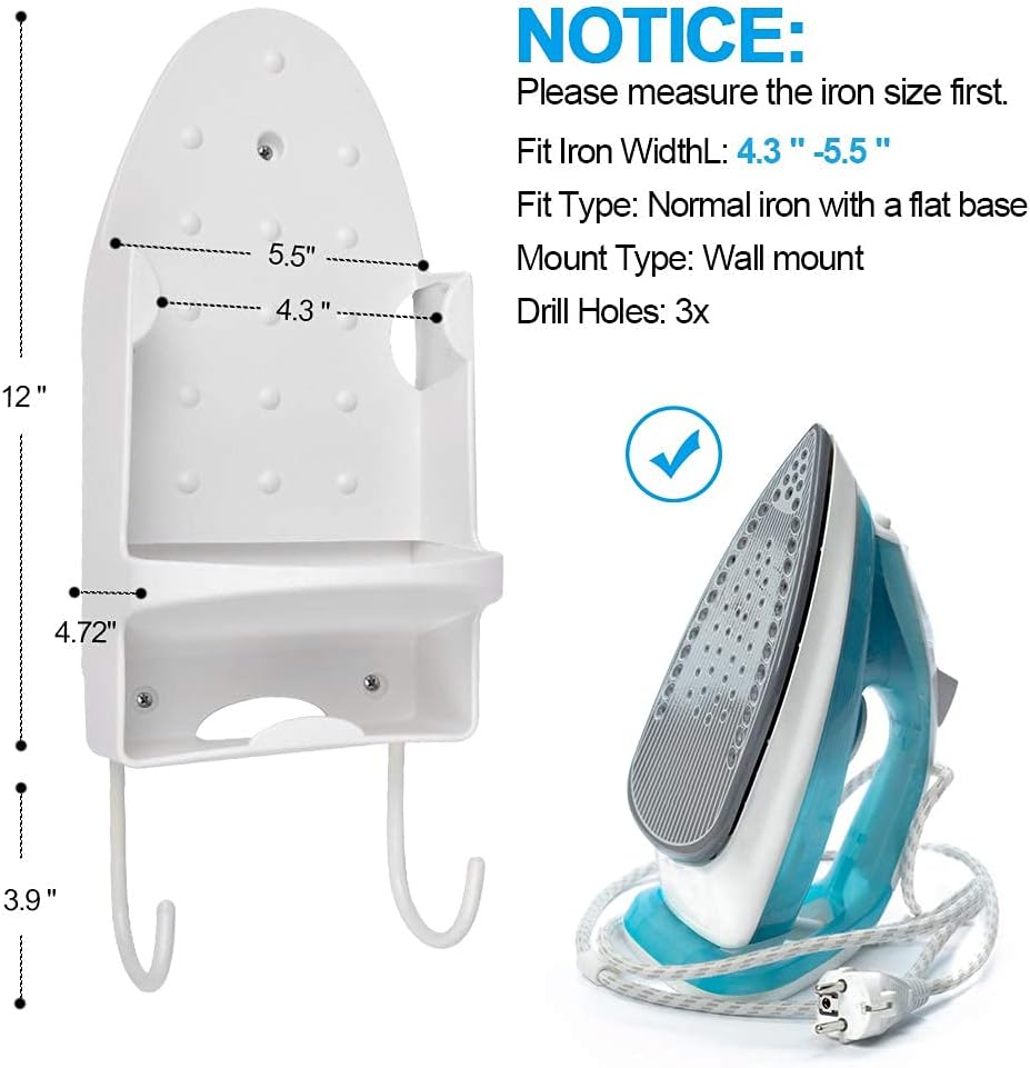 Ironing Board Hanger Wall Mount Iron Hanger Ironing Board Rack Electric Iron Holder Household Bathroom Shelf - for Max 5 inch Width