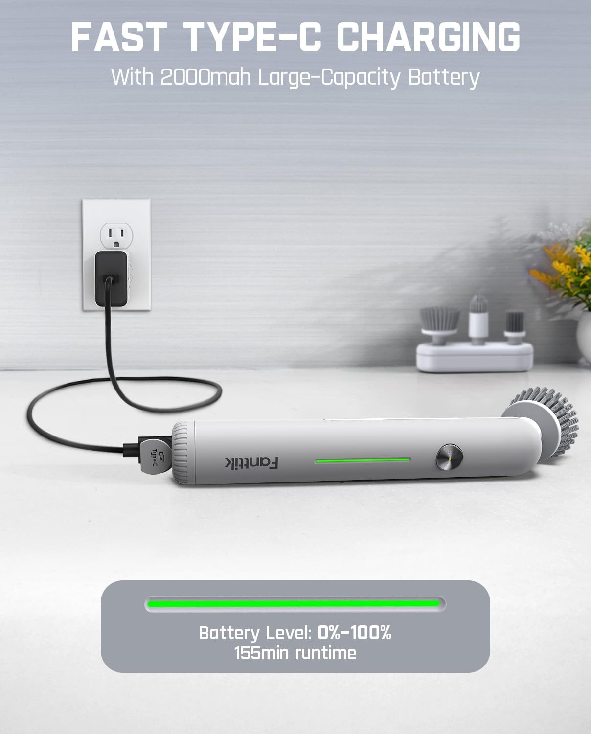 Fanttik G9 Nano Cordless Spin Scrubber with NeoPulse Motor, IPX7 Waterproof Grout Brush, 8 Replaceable Heads & LED Display for Cleaning Bathroom, Tile, Corners - White