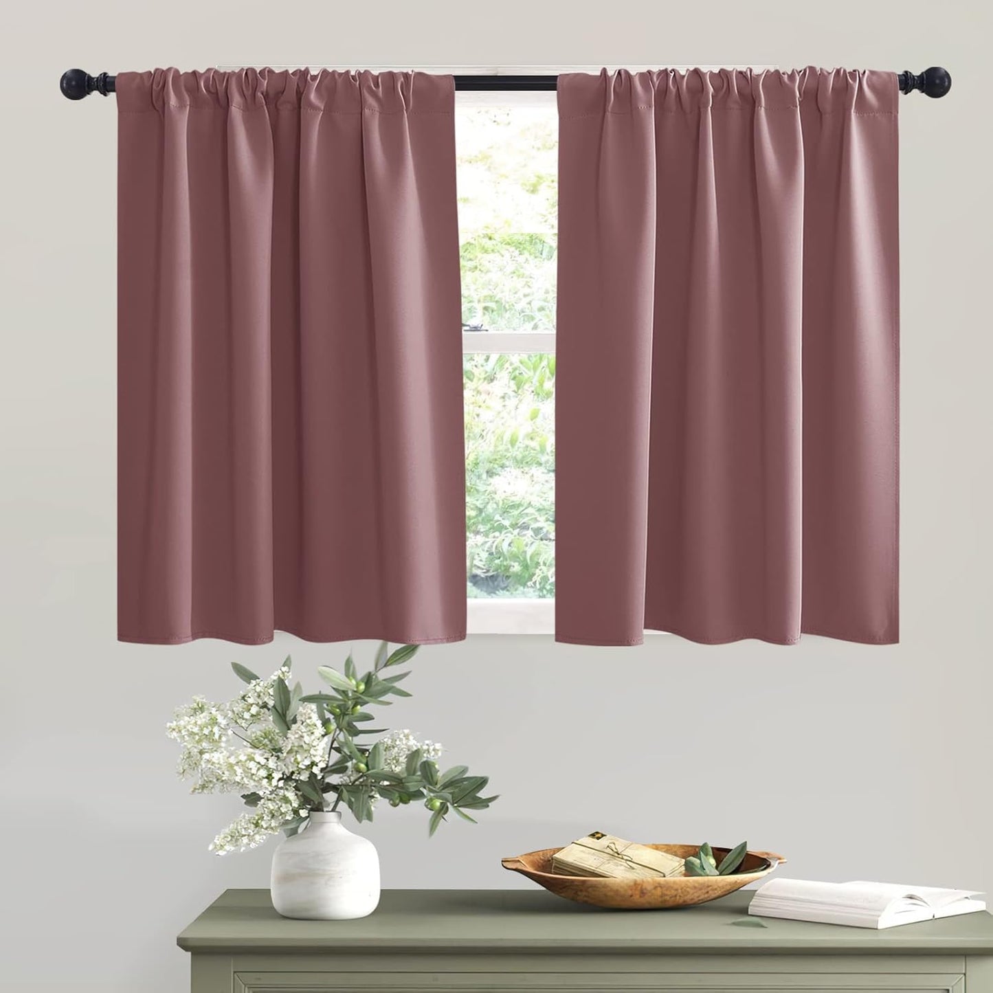 RYB HOME Bathroom Window Curtains - Blackout Curtains Small Window Short Drapes for Kitchen Bedroom Living Room Kids Nursery Room RV, W 42 x L 36 inch per Panel, Dust Rose, 2 Pcs