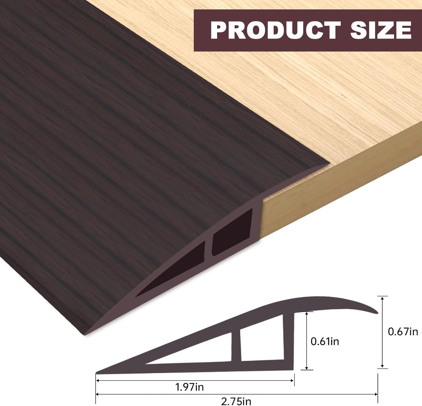 Vinyl Door Threshold Flooring Transition Strip Self Adhesive Carpet Edging Strip for Laminate Doorway Edge Threshold from 2/5" to 3/5" (Black Walnut Wood Grain, 6.6 Ft)