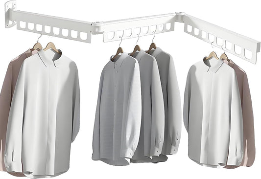 Clothes Drying Rack - Laundry Space Saver Wall Mounted, Retractable, Collapsible(Tri-Fold), White Color Rack Clothing (with Screws)