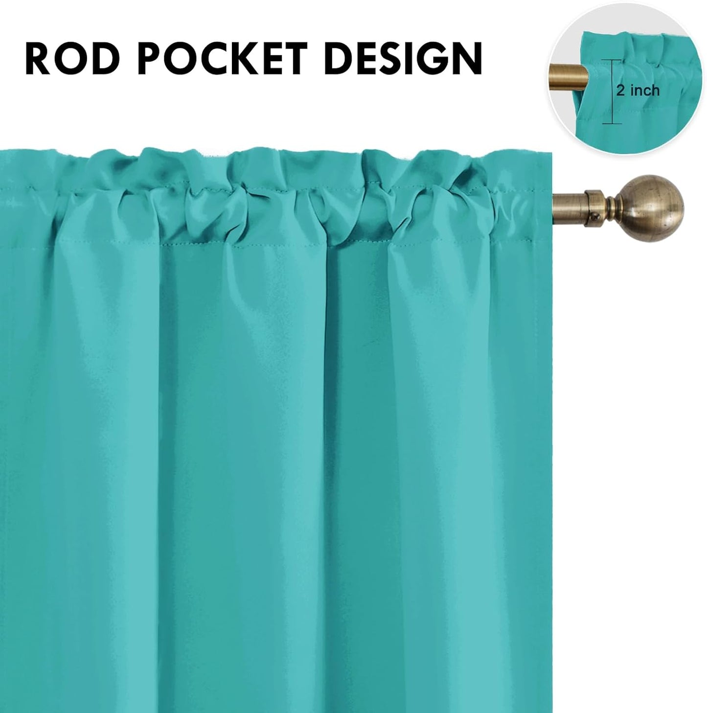 DWCN Blackout Curtains for Living Room Thermal Insulated, Energy Saving & Noise Reducing Bedroom Curtains, Peacock Blue, W 42x L 63 Inch, Set of 2 Rod Pocket Curtain Panels