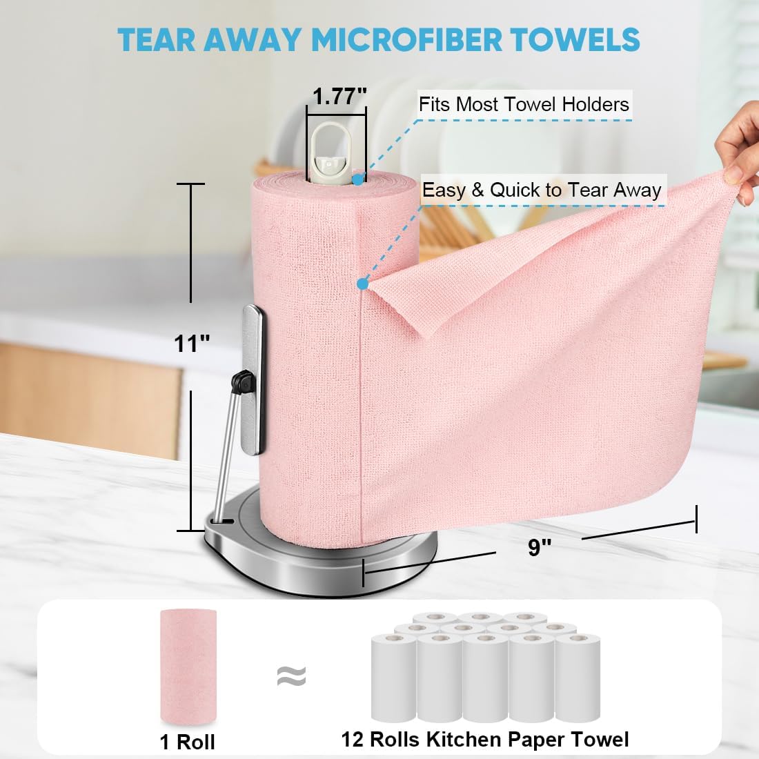 AIDEA Microfiber Cleaning Cloth 330 Sheets 6 Roll, Pink, Microfiber Towels for Cars, Shop Rags Washable,Cleaning Rags Reusable Paper Towels for Automotive, Mechanic, Workshops, House,11×9"