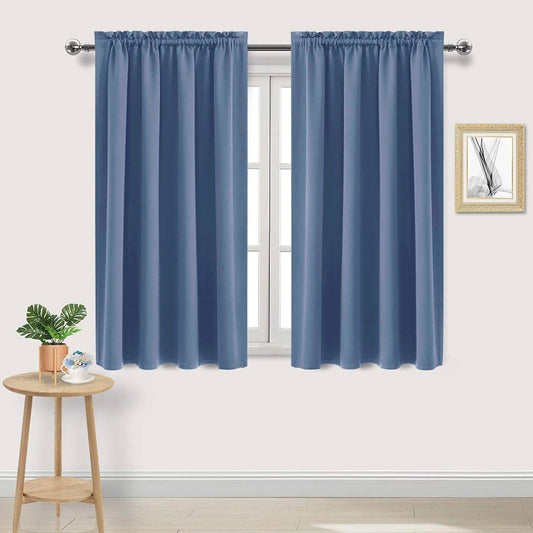 DWCN Blackout Curtains – Thermal Insulated, Energy Saving & Noise Reducing Bedroom and Living Room Curtains, Dusty Blue, W 52x L 45 Inch, Set of 2 Rod Pocket Curtain Panels