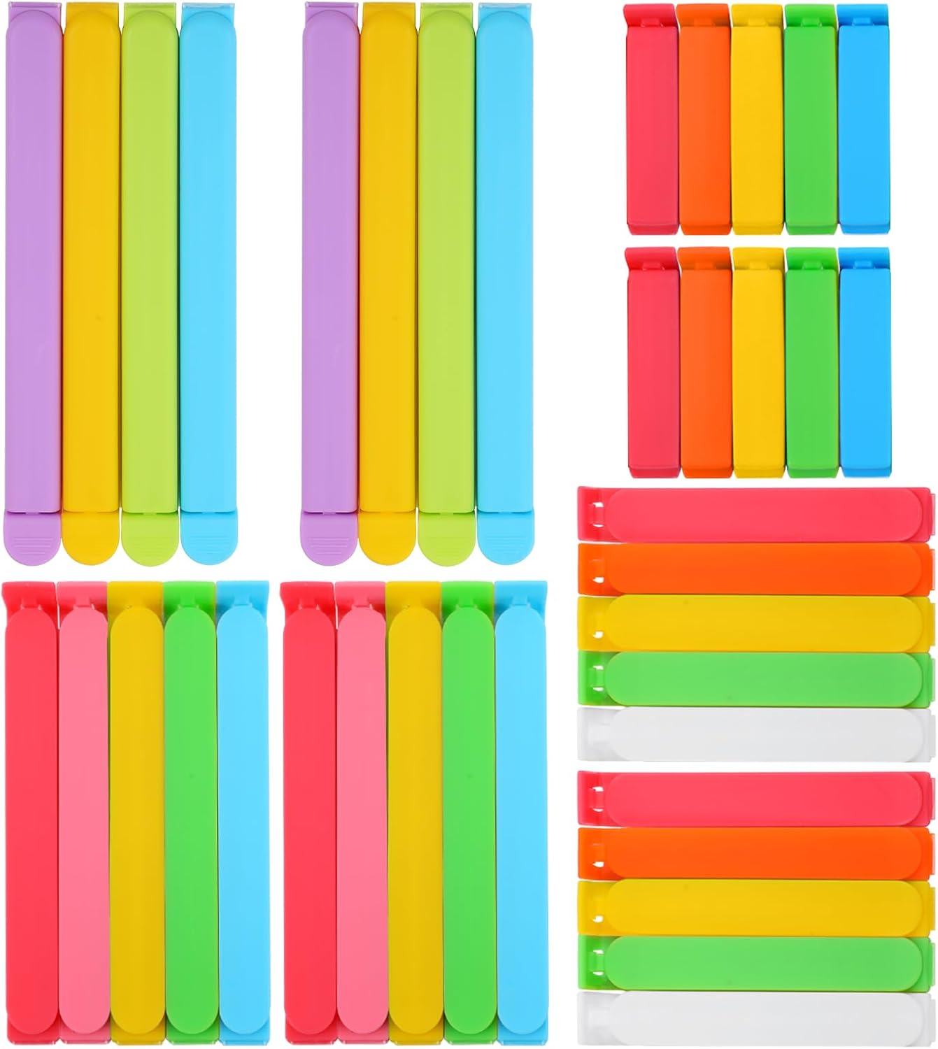38 PCS Colorful Chip Clips - 4 Sizes Good Sealing Bag Clips for Food Snack Storage, Keeps Coffee, Bread, Cookies Fresh (6.3", 5", 3.5", 2.3")