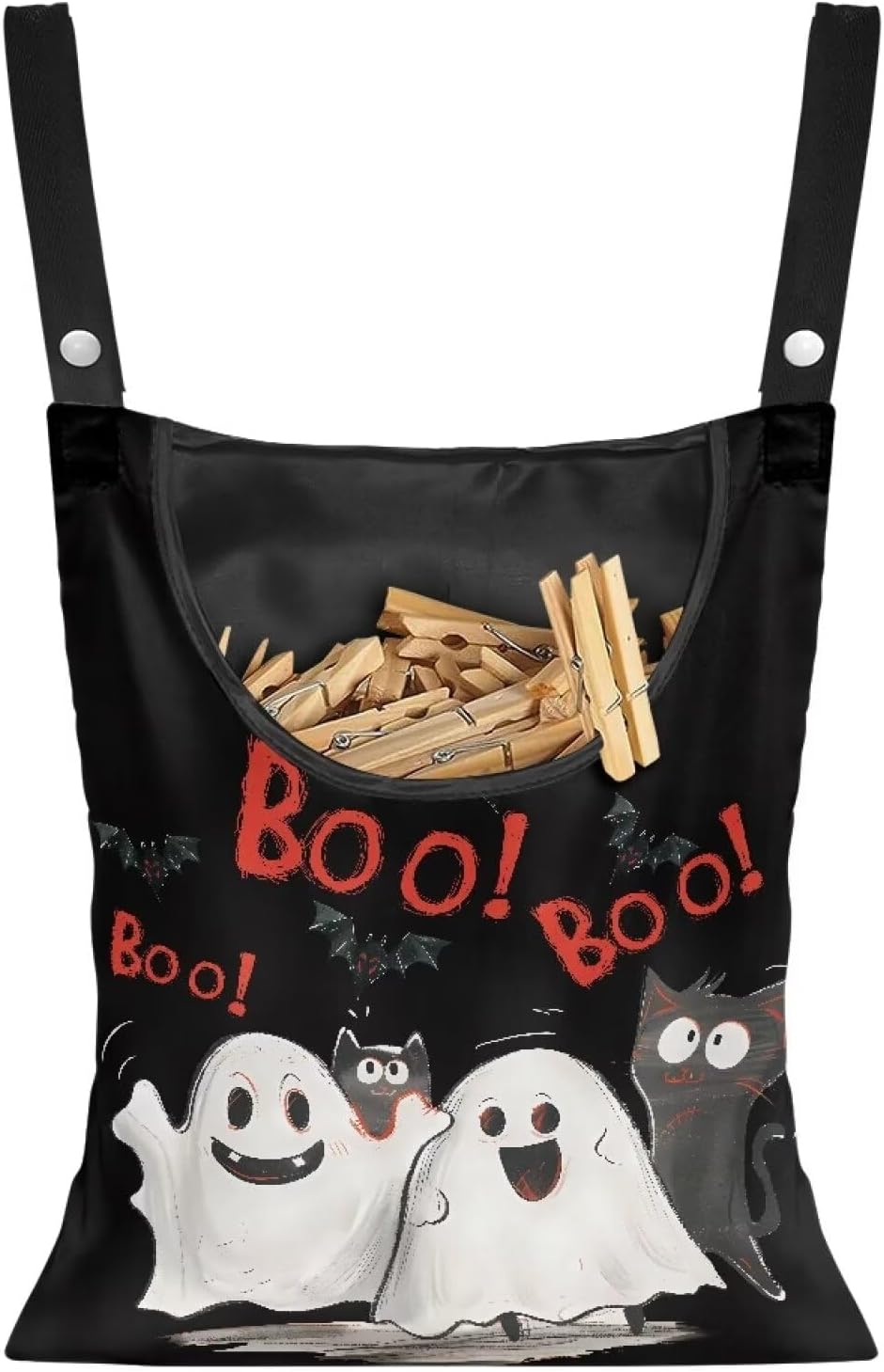 Cute Ghost Clothespin Bag Laundry Hanging Storage Organizer with Rope Clothespin Holder with an Extra Large Opening for Clothesline Outdoor Clothespin Storage with Hanger Hook