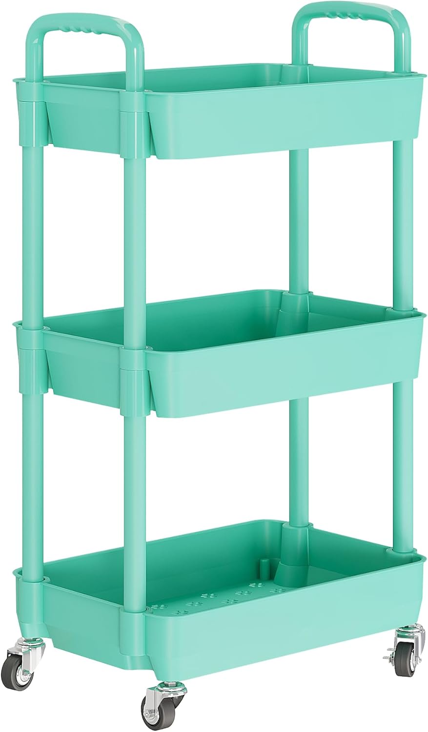 Laiensia 3-Tier Rolling Cart with Wheels,Multifunction Utility Storage carts, Kitchen Storage Organizer,Mobile Shelving Unit for Bathroom,Laundry,with Classified Stickers,Green