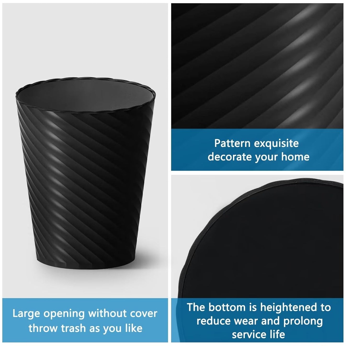 Bathroom Trash Can, 3 Pack 1.8 Gallons Small Trash Can with Trash Bags, Bathroom Garbage Can, Plastic Trash Bin, Round Waste Basket for Bedroom, Office, Kitchen, Room, Compact Space (Black)