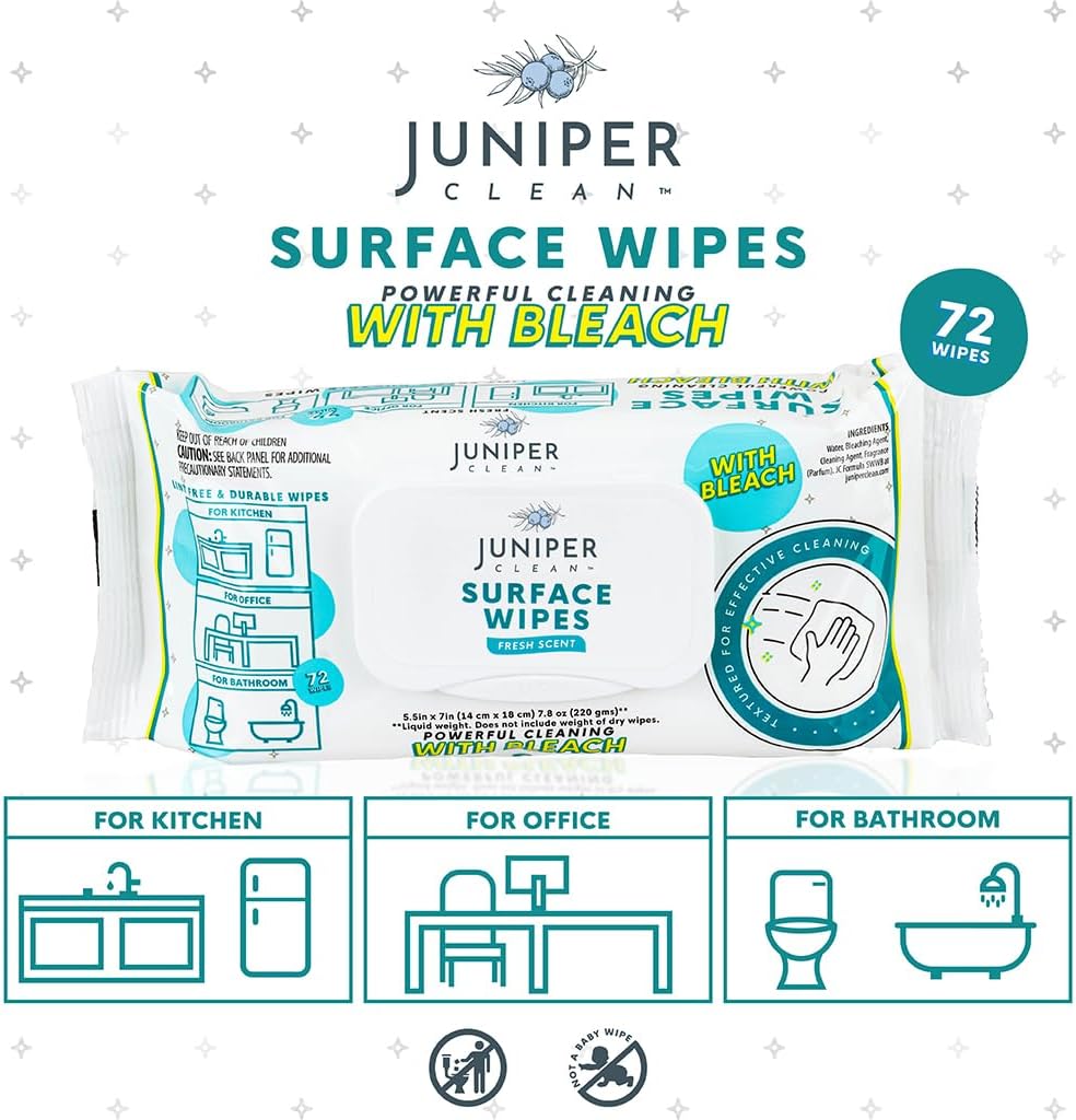 3 Pack Surface Cleaning Wipes with Bleach, All-Purpose Cleaner for Bathroom, Kitchen, Office, 216 Count Soft Flow, Fresh Scent, Lint Free & Durable