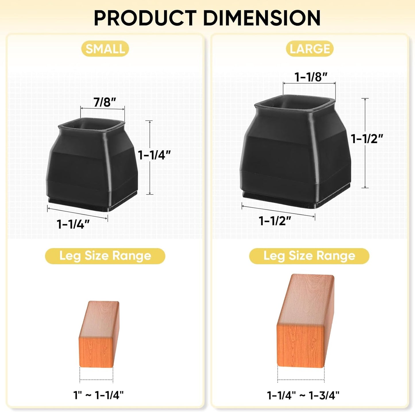 BALEINE 32 Pack Silicone Chair Leg Floor Protectors, Stool Leg Protectors Cap, Non-Slip Chair Leg Caps for Hardwood Floors (Black & Small (Square), 32 Pack)