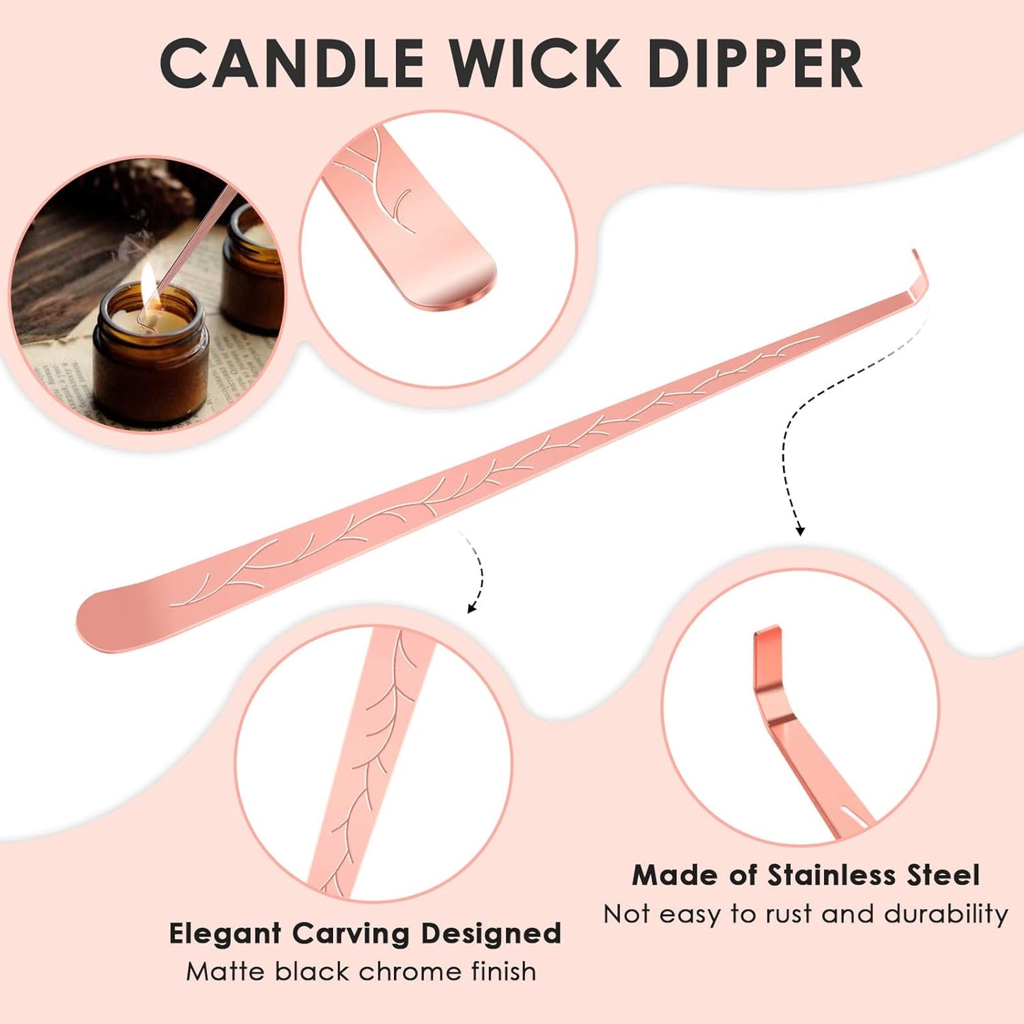 6 in 1 Candle Accessory Set,Candle Wick Trimmer Cutter,Candle Wick Dipper,Candle Wick Snuffer, Rechargeable Candle Lighter,Storage Tray Plate,Tweezers,Stainless Steel Candle Care Kit Gift(Rose Gold)…
